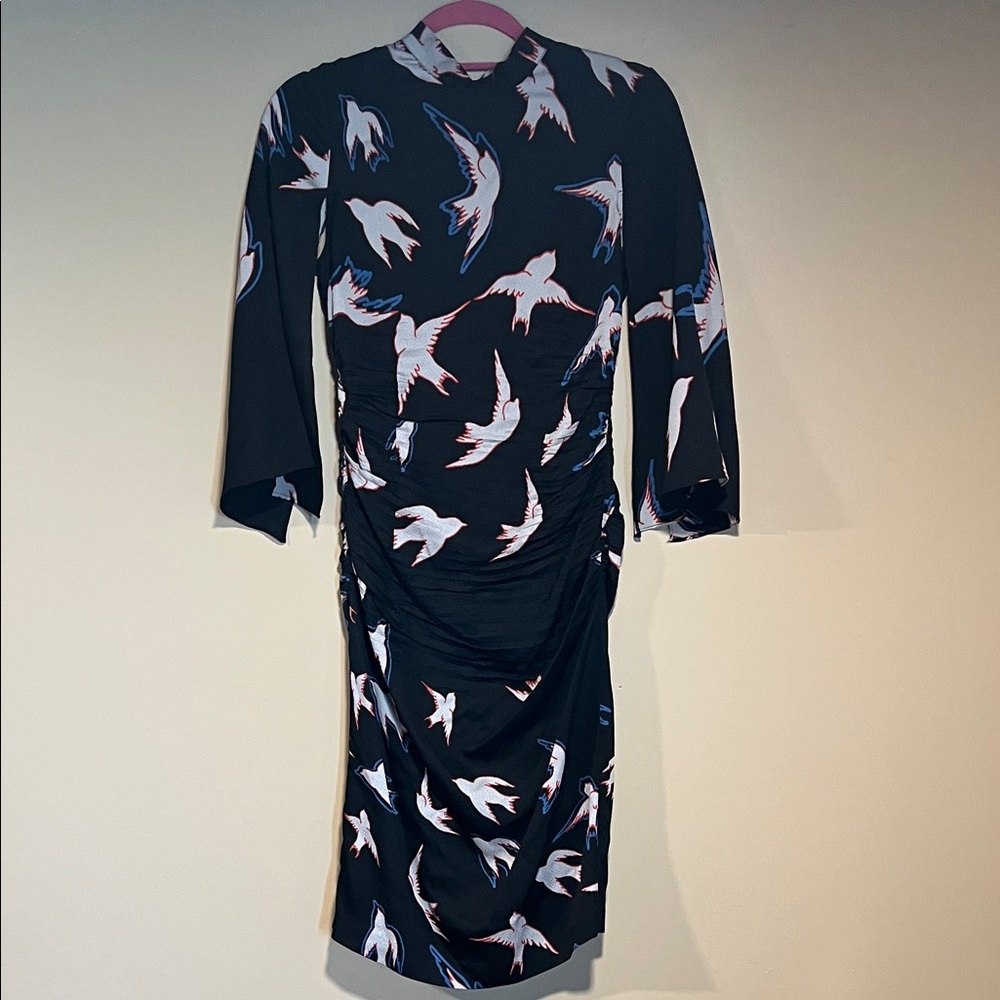 Tracy Reese Elegant Black Bird Print Dress